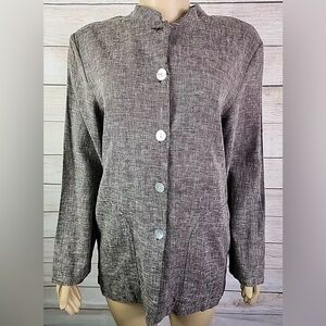 Dialogue Women's Large Tunic Top Shirt Pockets Woven Brown Cotton Linen Blend